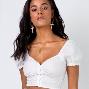 PRINCESS POLLY - WHITE BUSTIER SHORT SLEEVE CROP TOP